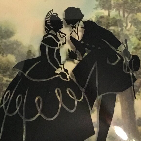 Set of vintage Convex Glass Reverse painted Silhouette Pictures Victorian scenes - Picture 6 of 16